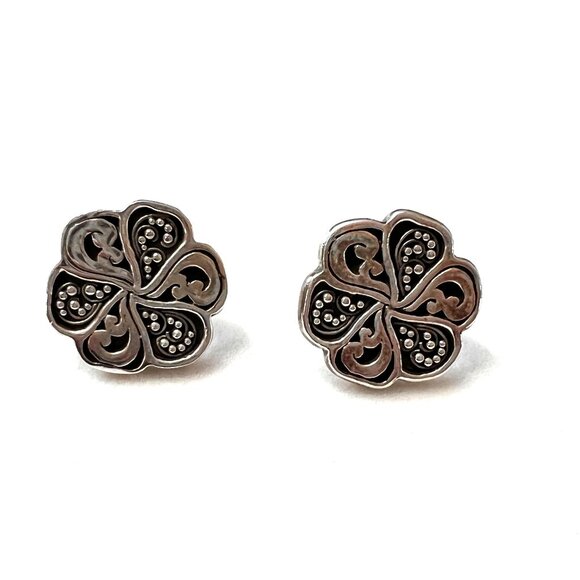 Lois Hill Sterling Silver Stud Post Earrings Oxidized Flower Paisley Vintage 925 - Picture 2 of 10